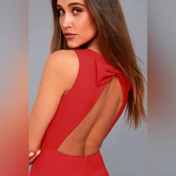 Be Mine Red Open Back Midi Dress - Picture 3 of 6